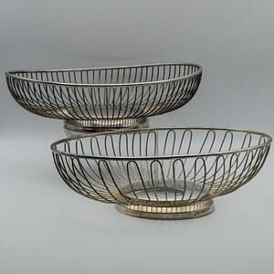 Silver Wire Decorative Table Baskets Centerpieces Set 2 Vintage Mid-Century MCM